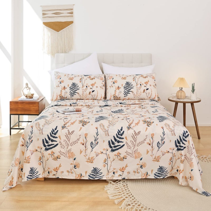 JSD Boho Floral Printed Sheet Set Queen Size 4 Piece, Soft Botanical Pattern Microfiber Sheets Extra Deep Pocket - Image 3